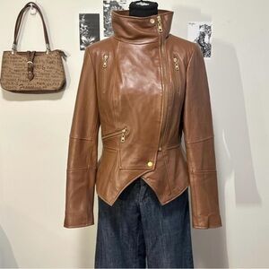 G.I.L.I. Tan Leather Jacket with Gold Accents